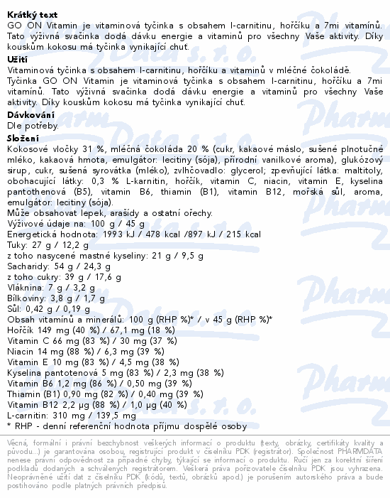 GO ON Vitaminová tyčinka L-carnitin kokos 45g