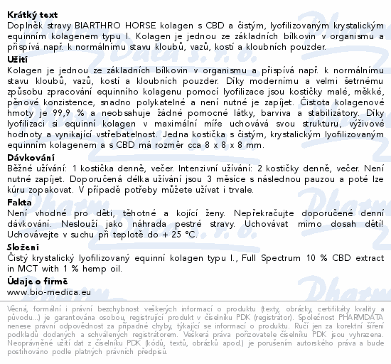 Biarthro horse kolagen s CBD 60 kostiček