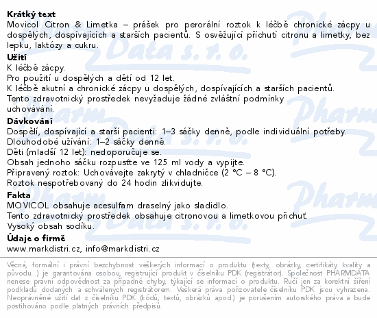 Movicol k léčbě zácpy citron+limetka 10x13.8g