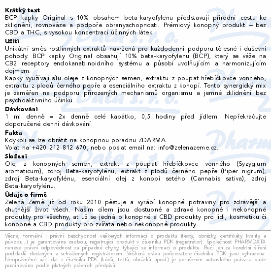 Zelená Země konopné kapky Original 10% BCP 30ml