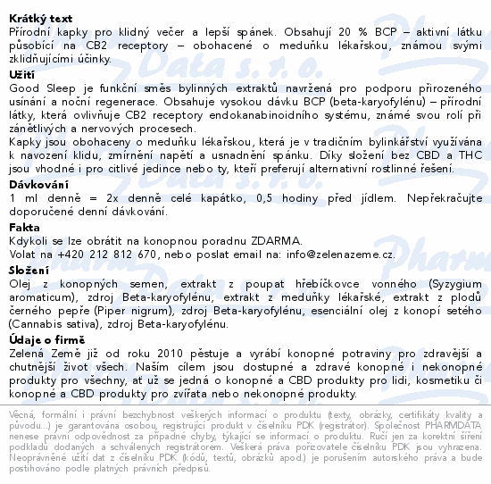 Zelená Země konopné kapky Good sleep 20% BCP 30ml