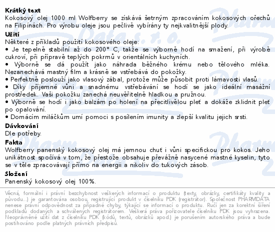 Panenský kokosový olej 1000ml Wolfberry