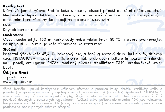 Topnatur Probio rýžová kaše pistácie 60g