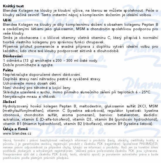 Blendea Kolagen na klouby pomeranč 390g