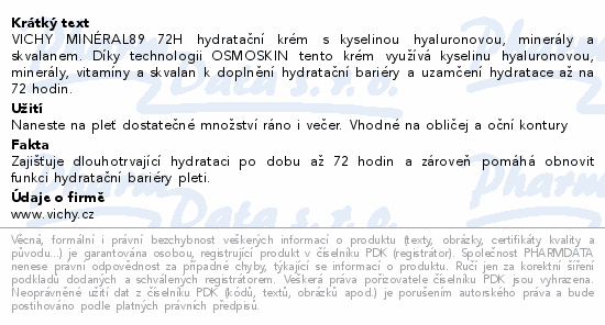 VICHY MINERAL89 72H hydratační krém 40ml