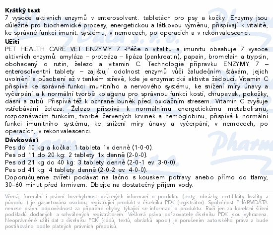 PET HEALTH CARE Vet Enzymy 7 psy&kočky tbl.100