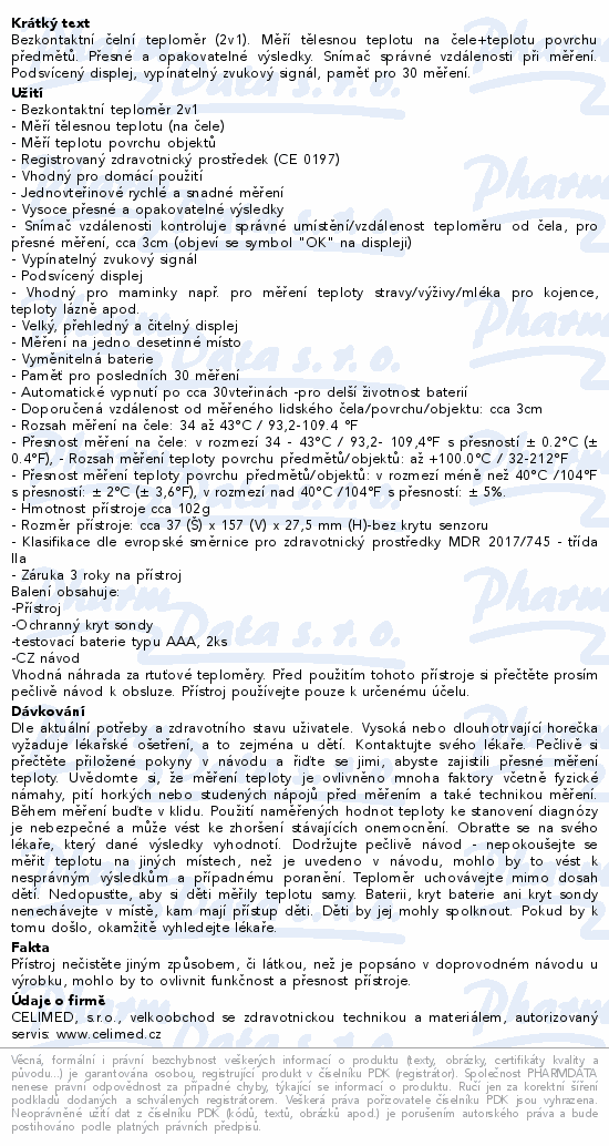 Bezkontaktní čelní teploměr OMRON Gentle Temp 730