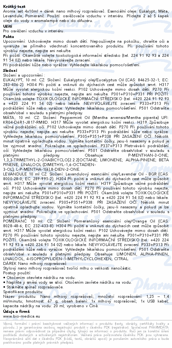 Aroma set 4x10ml + dárek nano mlhový rozprašovač