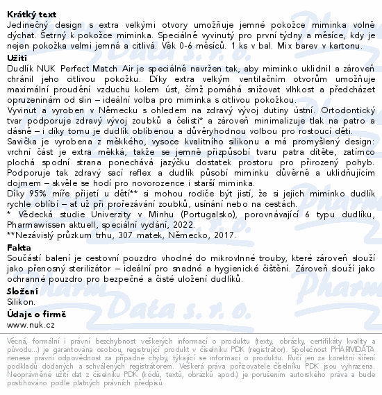 NUK Perfect Match AIR dudlík 0-6m 1ks mix barev