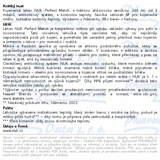 NUK Perfect Match láhev 260ml 3+m mix barev