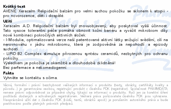 AVENE XeraCalm A.D. Relipidační balzám 400ml