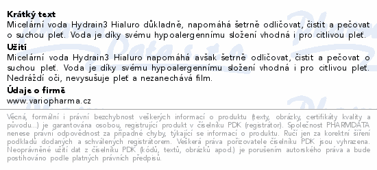 DERMEDIC Hydrain Micelární voda 500ml