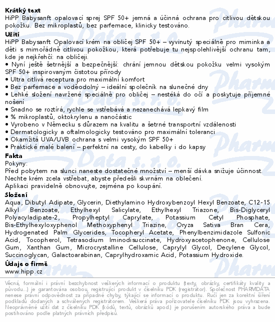 HiPP BabySANFT opal.krém na obličej SPF50+ 30ml