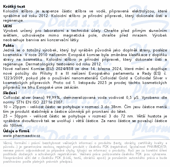 Koloidní stříbro Ag100 50ppm 300ml