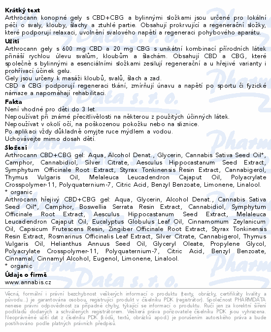 Annabis Arthrocann CBD gel+hřejivý CBD gel 2x75ml