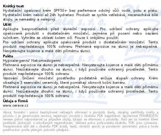 CeraVe Hydratační opalovací mléko SPF50+ 75ml