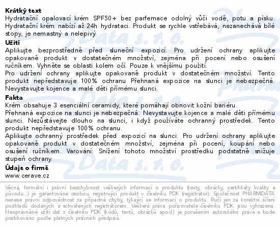 CeraVe Hydratační opalovací mléko SPF50+ 177ml