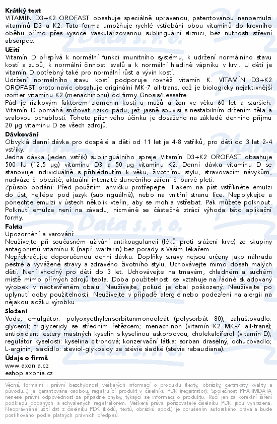 Vitamín D3+K2 OROFAST sublinguální sprej 50ml