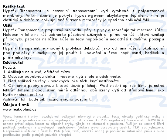 Leukoplast Hypafix Transp.film.fól.krytí 15cmx10m