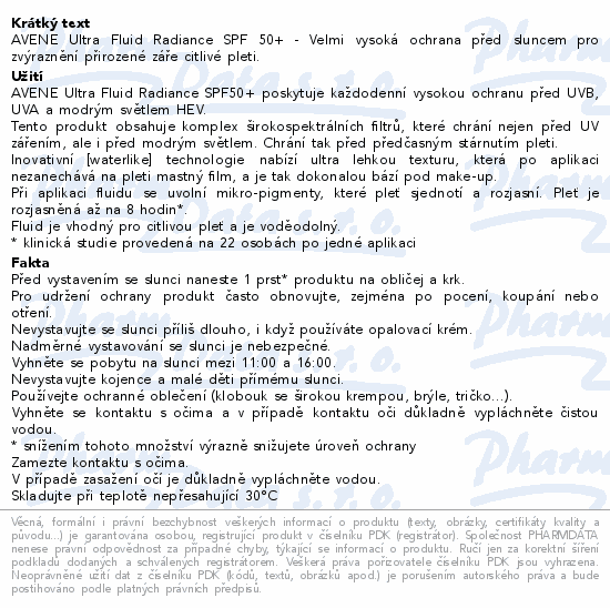 AVENE Ultra fluid Radiance SPF50+ 50ml