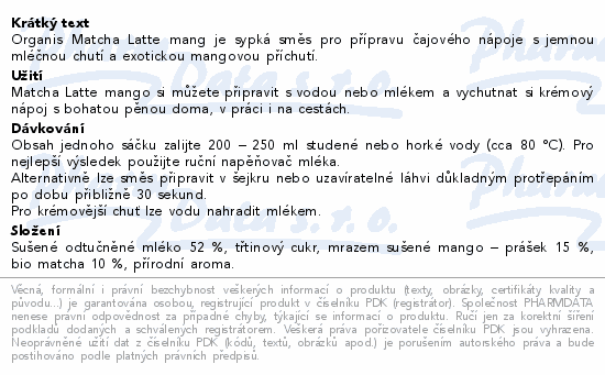 Organis Matcha latte mango 20g