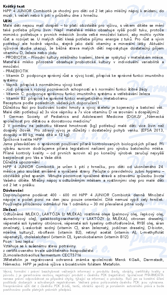 HiPP 4 Junior Combiotik mléčná výživa 600g