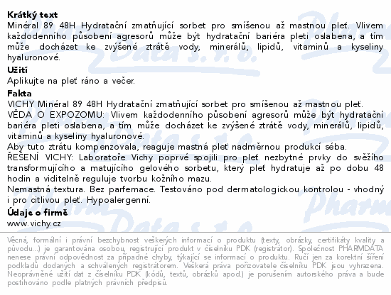 VICHY MINÉRAL 89 48H Hydratační sorbet 40ml