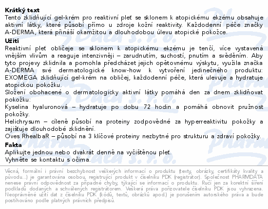 A-DERMA Exomega Zklidňující gel-krém 40ml