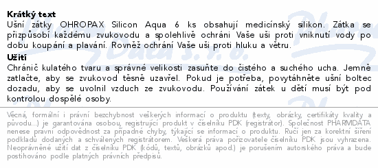 Ohropax AQUA silicon zátky do uší 6ks