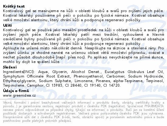 Green idea Kostivalový gel 250ml+50ml 20% NAVÍC