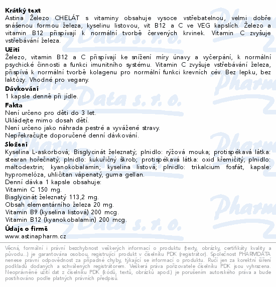 Astina Železo CHELÁT s vitaminy B9 B12 C cps.60