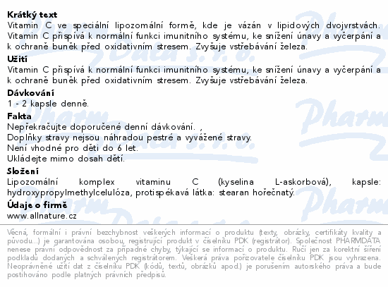 Allnature Sportlab Lipozomální Vit.C 500mg cps.90