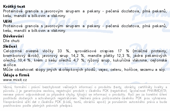 Mixit Proteinová granola javorový sirup&pekany350g