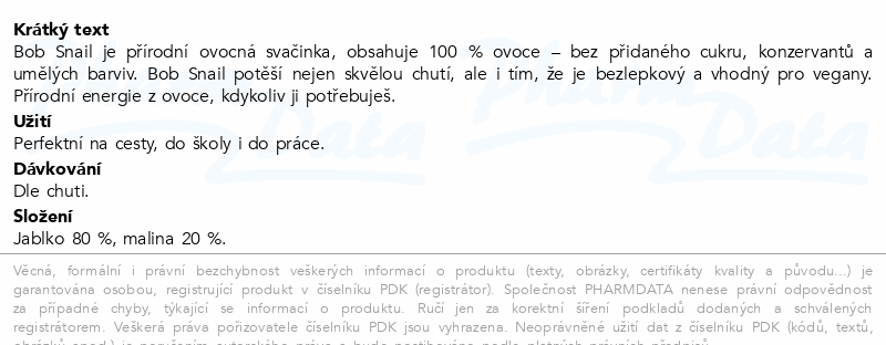 Šnek BOB ovocný snack jablko-malina 20g