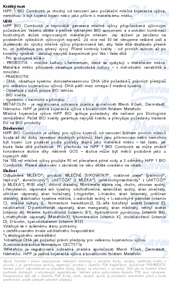 HiPP 1 Combiotik první kojenecké mléko BIO 4x600g