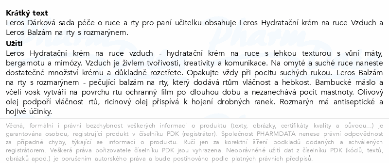 LEROS dárková sada péče o ruce a rty paní učitelka