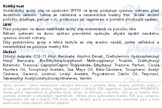 Dermacol Voděodolný suchý olej na opal.SPF50 150ml