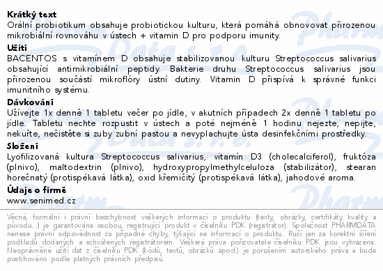 BACENTOS + vitamín D orální probiotikum tbl.20