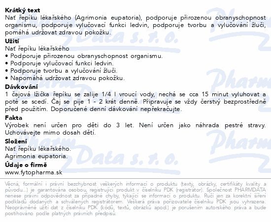 Řepík Trávení a pokožka nať sypaná 160g Fytopharma