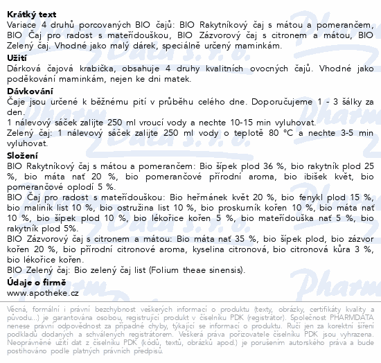 Apotheke Pro maminku kolekce BIO čajů 20sáčků