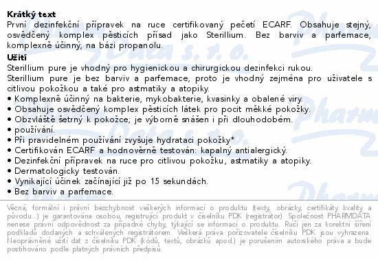 Sterillium Pure dezinfekční přípravek na ruce 1L
