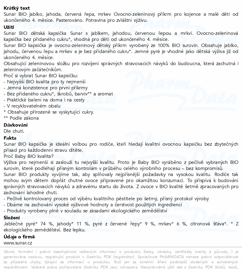 Sunar Kapsička 4m+ jablko jahoda čer.řepa BIO 100g