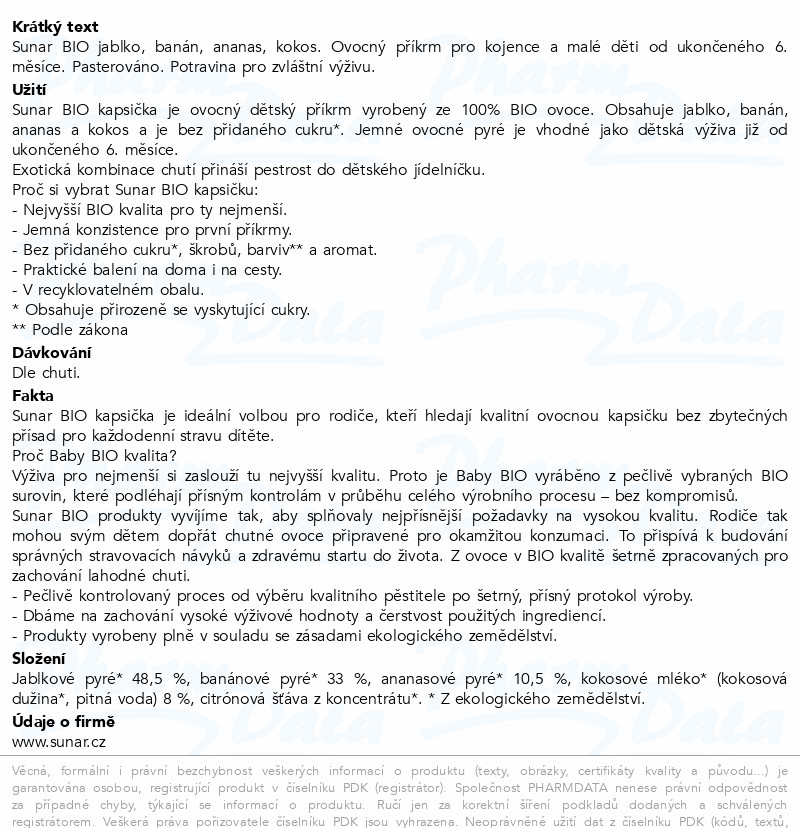 Sunar Kapsička 6m+ jabl.ban.ananas kokos BIO 100g