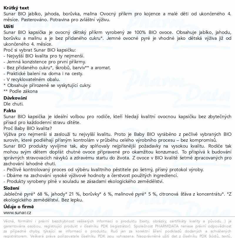 Sunar Kapsička 4m+ jablko jah.borův.mal.BIO 100g