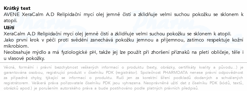 AVENE XeraCalm A.D Relipidační mycí olej 1l