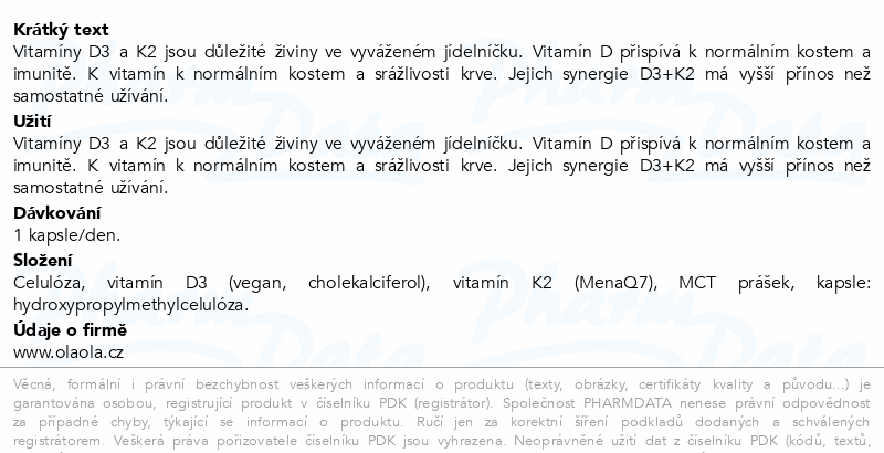 OlaOla Vitamin D3+K2 cps.100