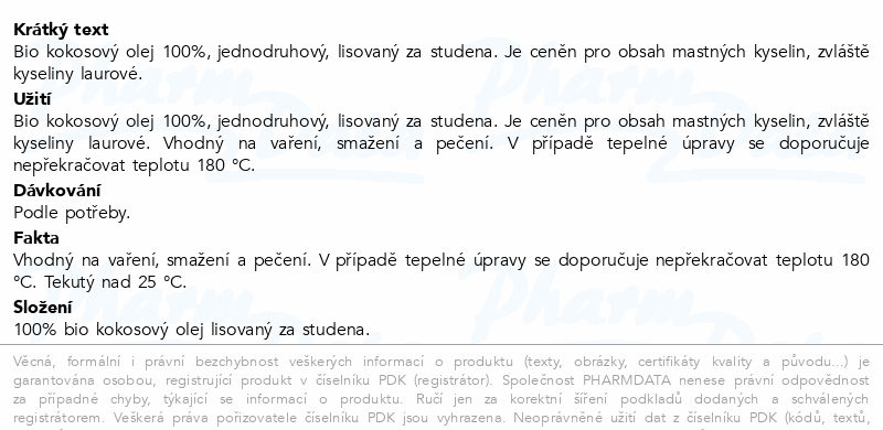 HEALTH LINK Kokosový olej BIO 200ml