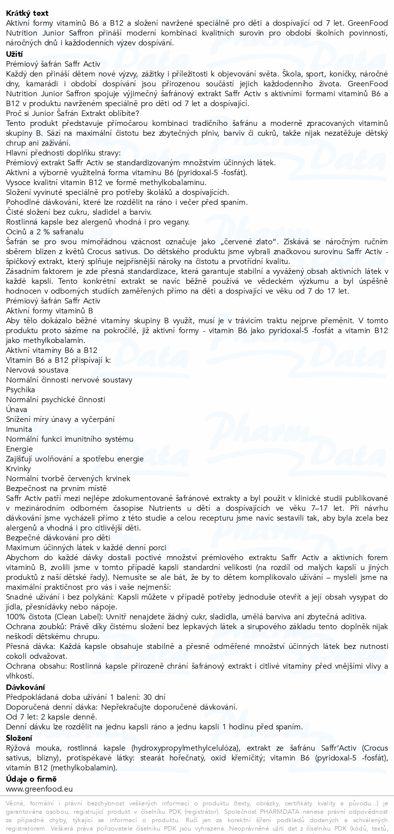 GreenFood Junior Saffron Extract cp.60