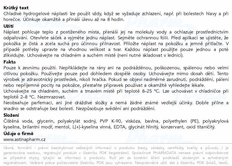 Chladivá gelová náplast 4x11cm 3ks