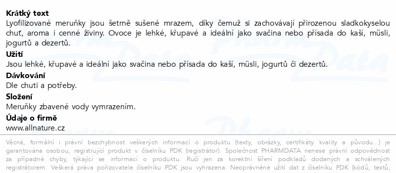 Allnature Meruňky Lyo mrazem sušené 100g